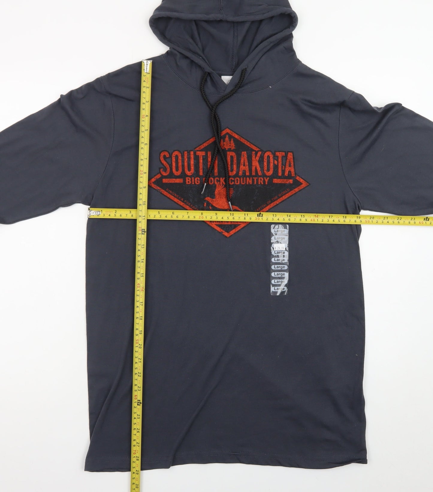 Prairie Mountain Men's Grey Hooded Long Sleeve Graphic T-Shirt Size L