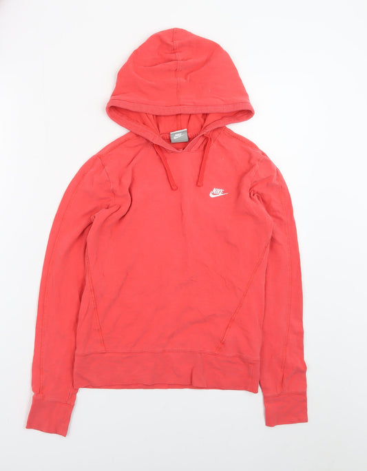 Nike Girls Red Pullover Hoodie M Cotton Blend Casual Hooded Sweatshirt