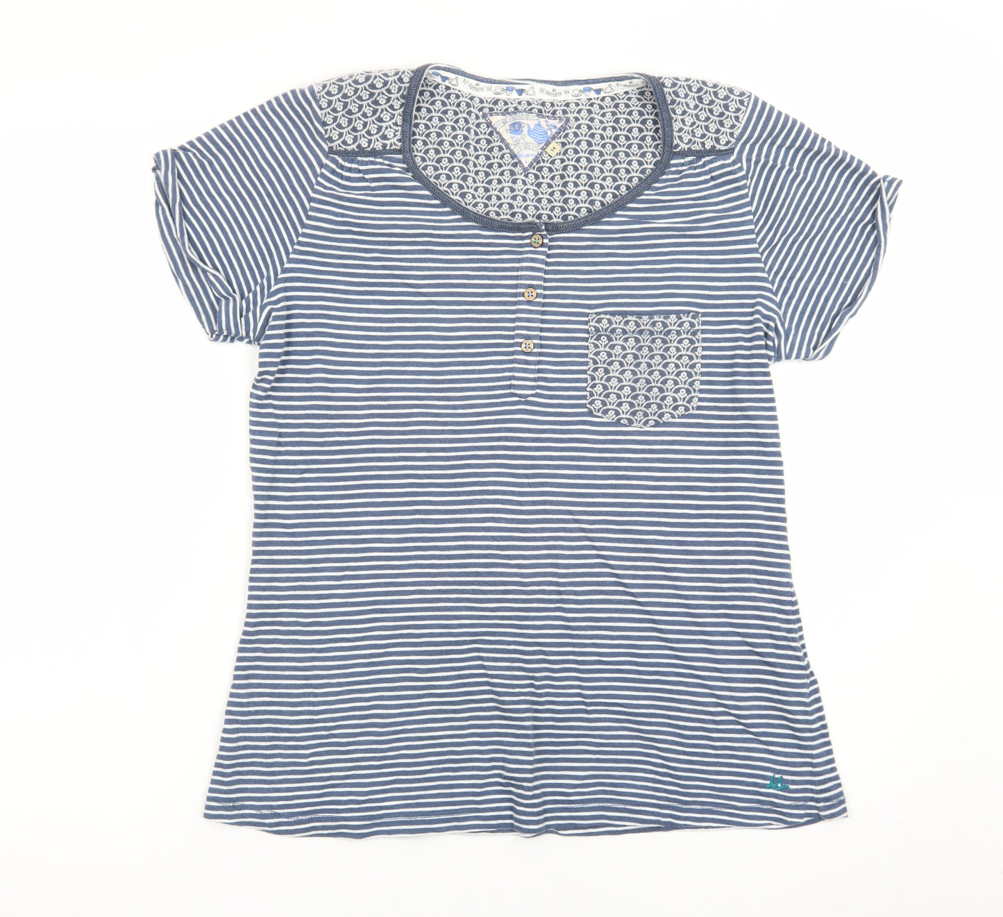 Mantaray Women's Blue Striped Cotton Short Sleeve T-Shirt Size 14