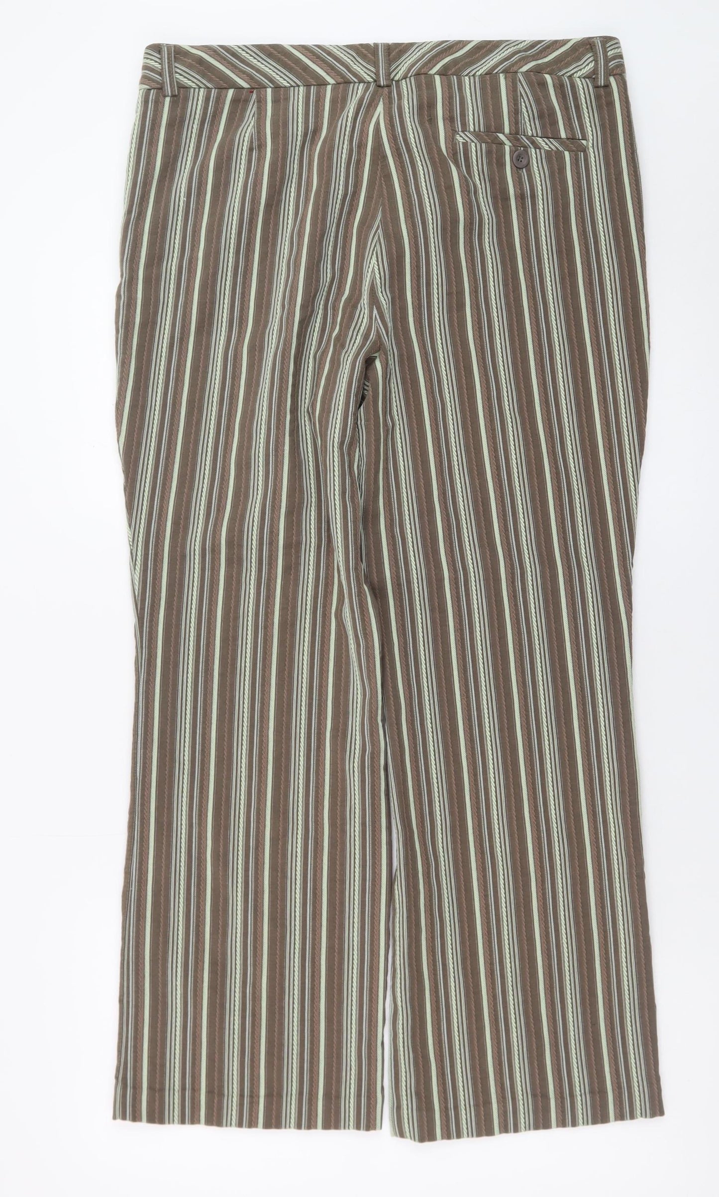 Olsen Women's Brown Striped Lisa Straight Trousers Size 18