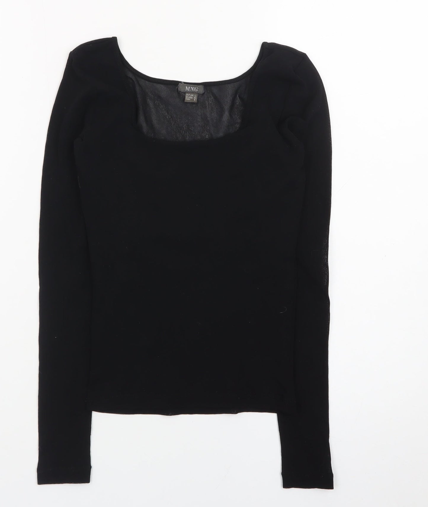 MNG Women's Black Long Sleeve Square Neck Stretch Top L