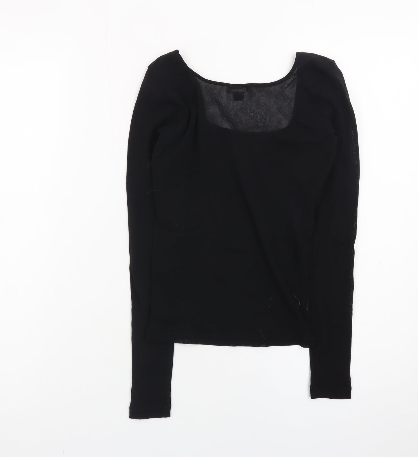 MNG Women's Black Long Sleeve Square Neck Stretch Top L