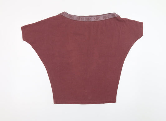 River Island Women Brown Size 8 Boat Neck Jersey T-Shirt