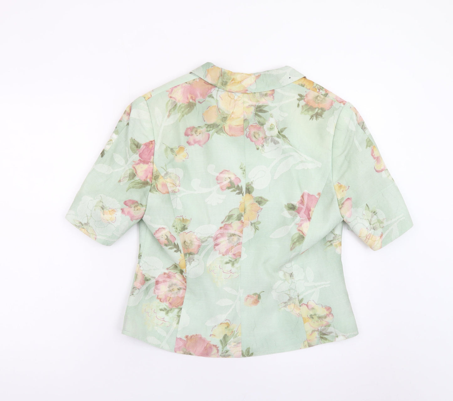 Basler Women's Green Floral Blazer Size 12 Short Sleeve Classic Style