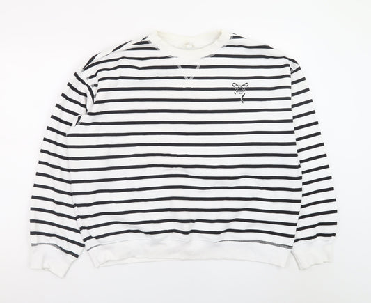 H&M Women’s Black White Striped Cotton Blend Pullover Sweatshirt Size L