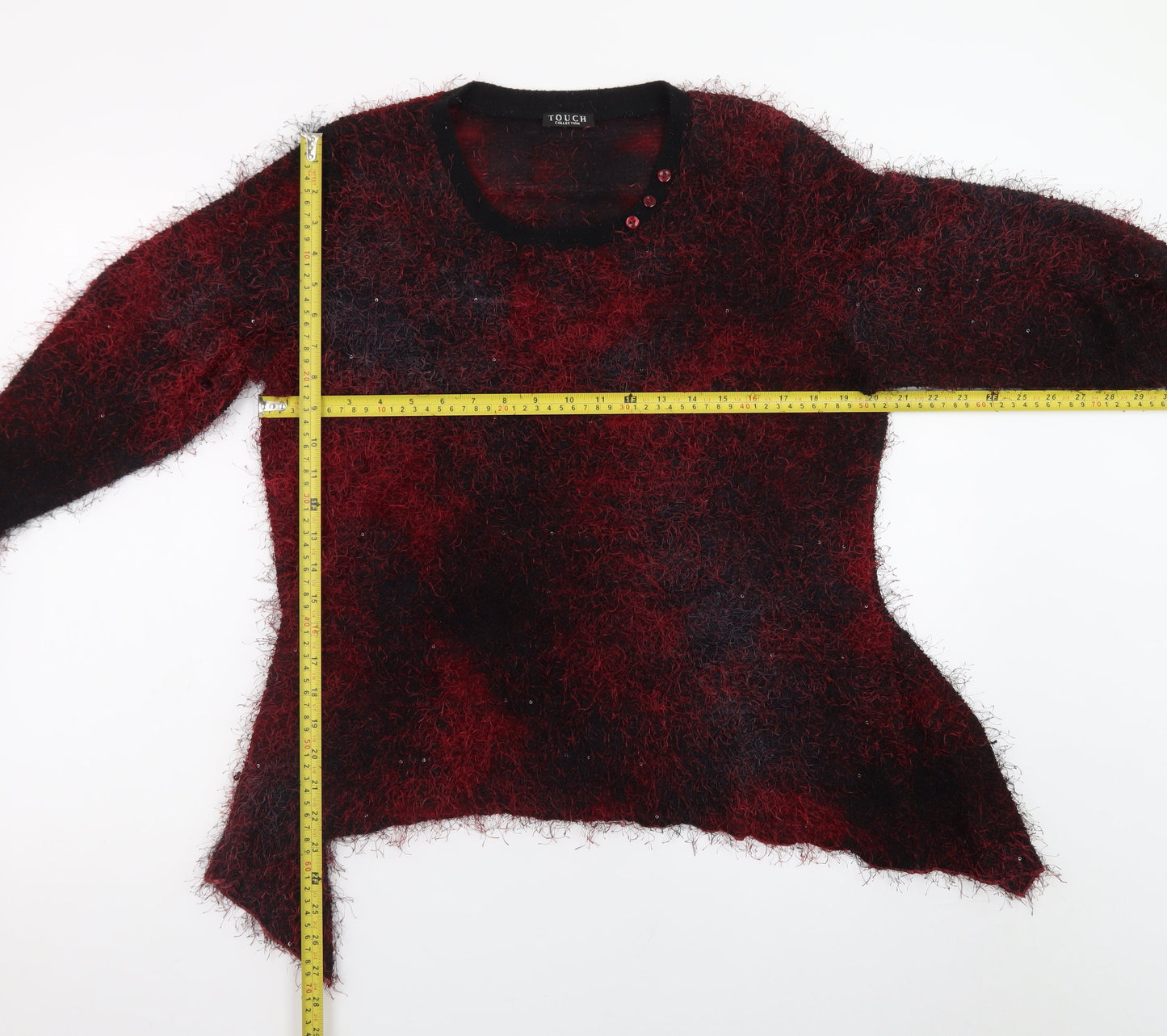 Touch Collection Women's Red Fuzzy Knit Pullover Jumper Size 18