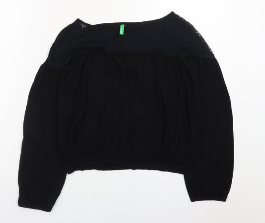 United Colors of Benetton Women's Black Lace Tunic Blouse XS