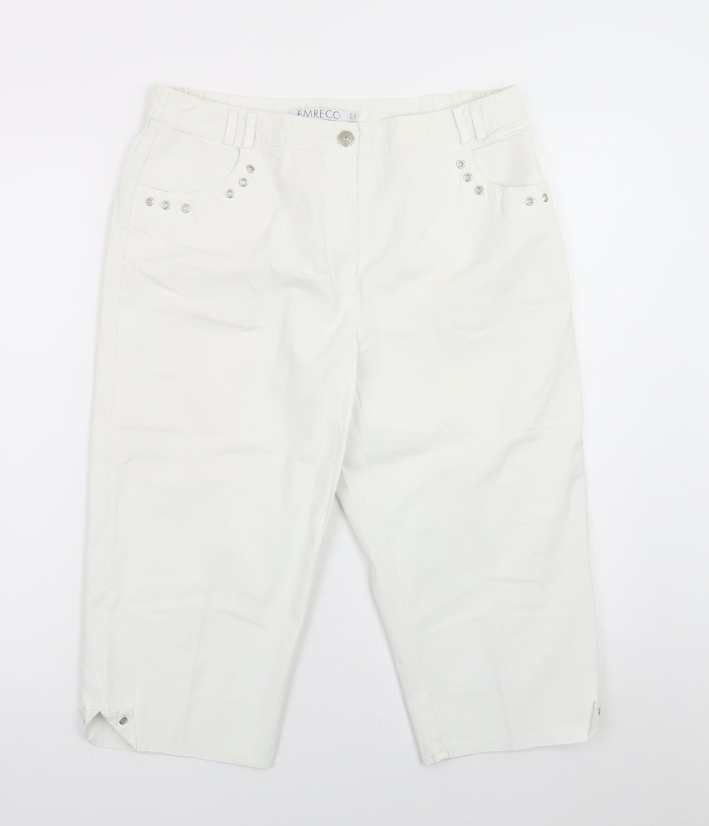 Emreco Women's White Capri Jeans UK 12 Regular Stretch Denim
