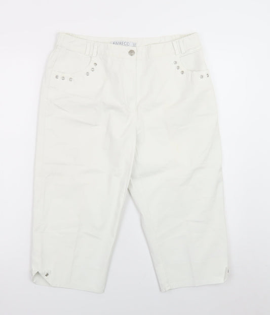 Emreco Women's White Capri Jeans UK 12 Regular Stretch Denim