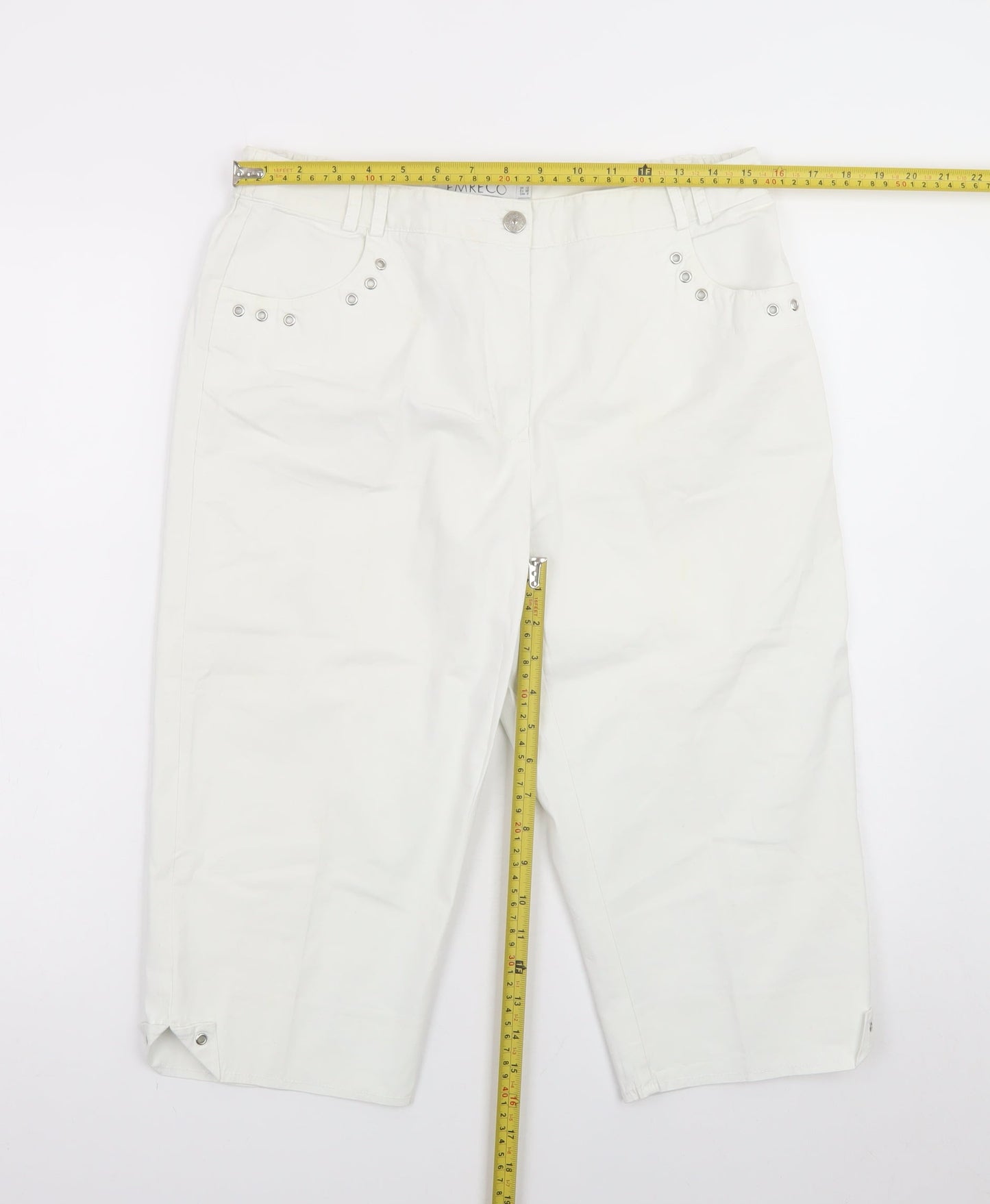 Emreco Women's White Capri Jeans UK 12 Regular Stretch Denim