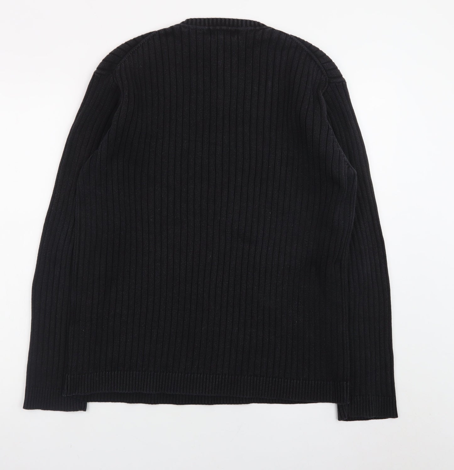 GANT Men's Black Cotton V-Neck Chunky Knit Jumper Size L