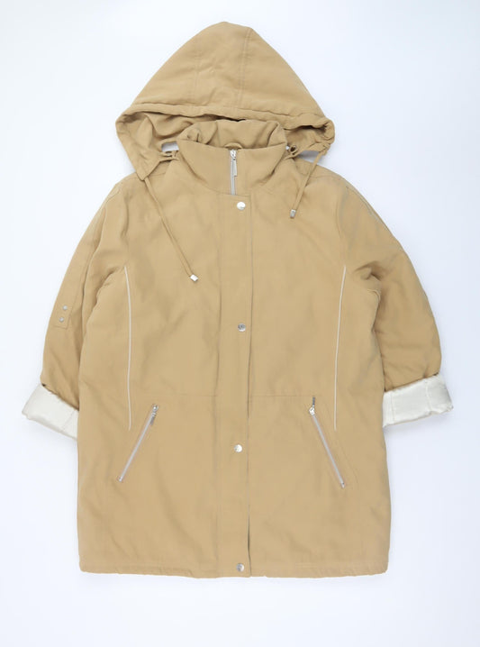 Balmoral Collection Women Beige Hooded Parka Coat Size 12 Polyester