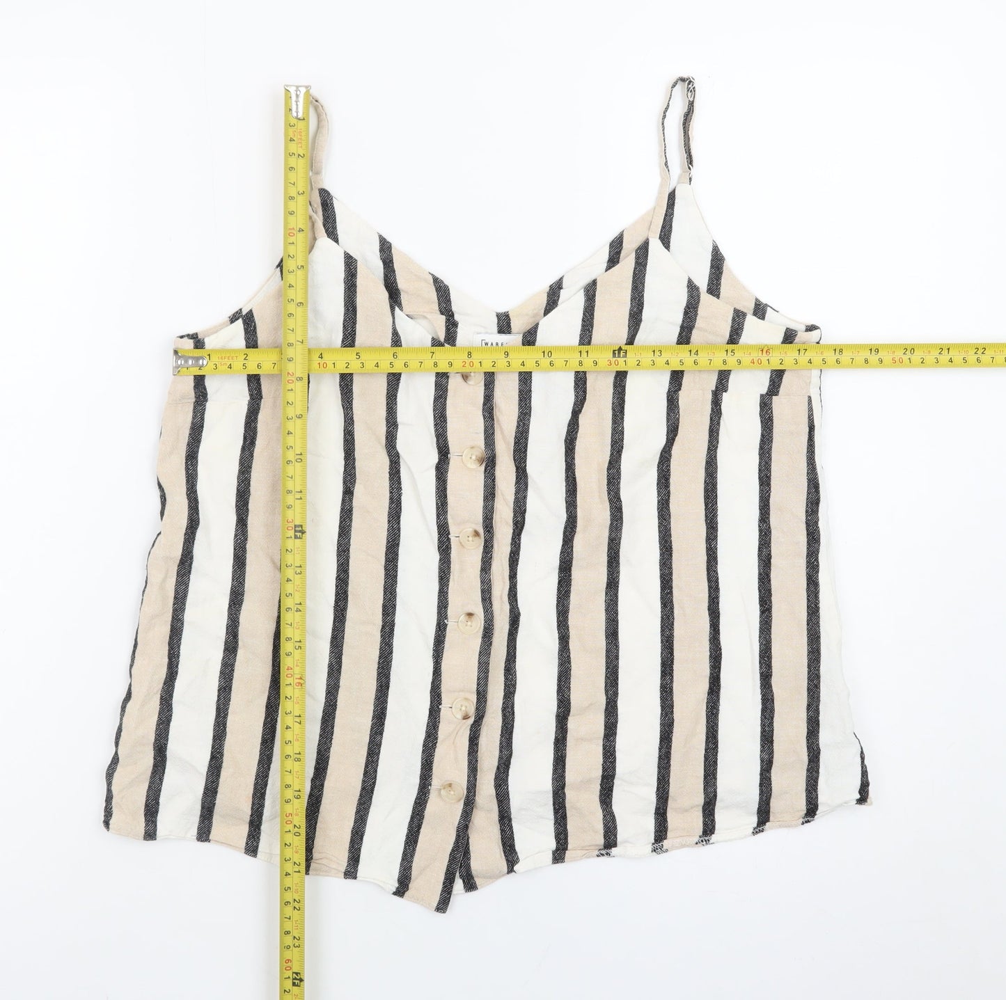 Warehouse Women’s Beige Striped Linen Blend Camisole Top Size 12