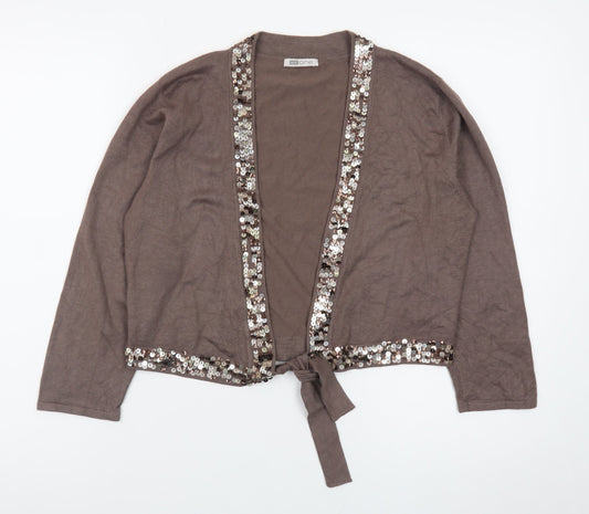 MK One Women’s Brown Sequin Tie Front Cardigan Size 16