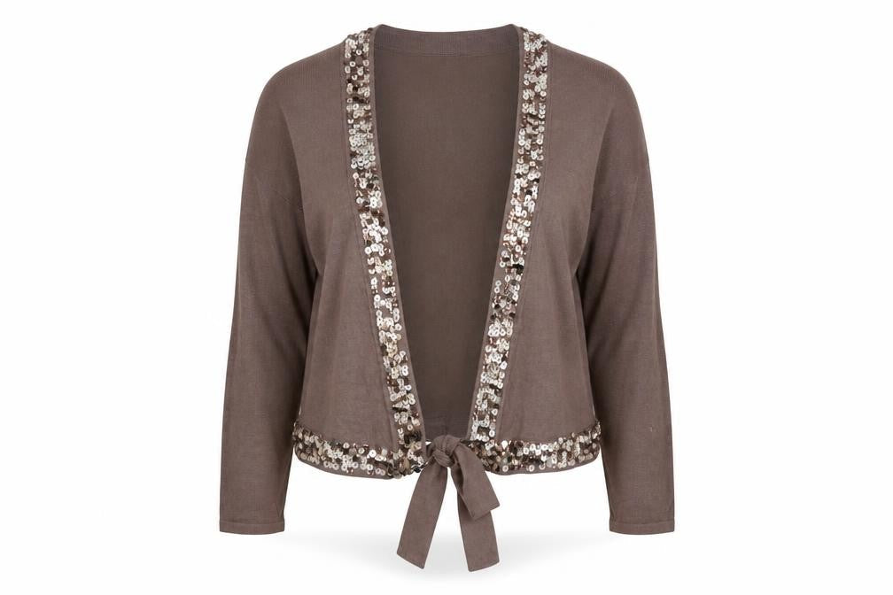 MK One Women’s Brown Sequin Tie Front Cardigan Size 16