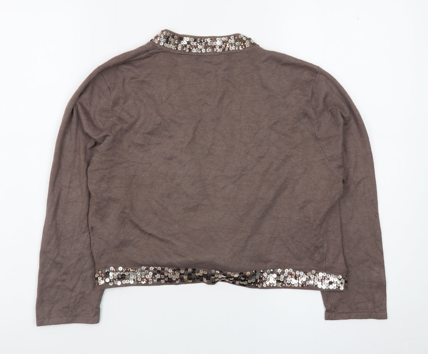 MK One Women’s Brown Sequin Tie Front Cardigan Size 16