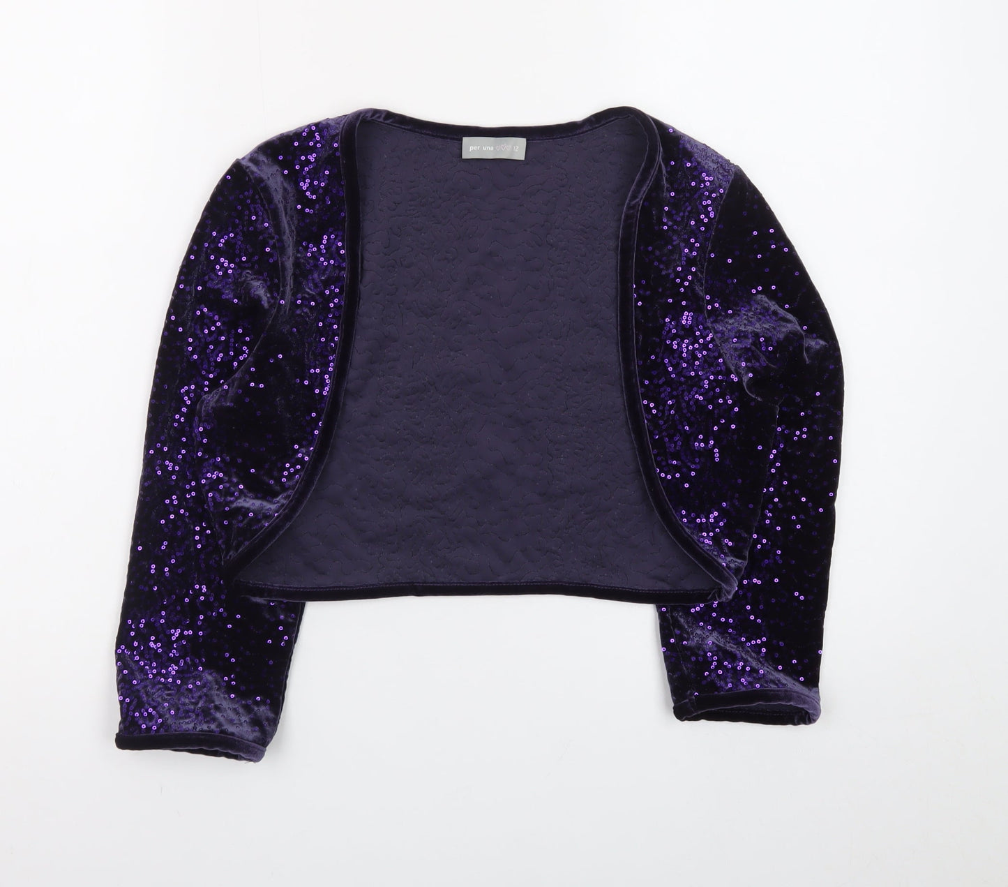 Marks and Spencer Per Una Women Purple Sequin Velvet Cropped Blouse Size 12
