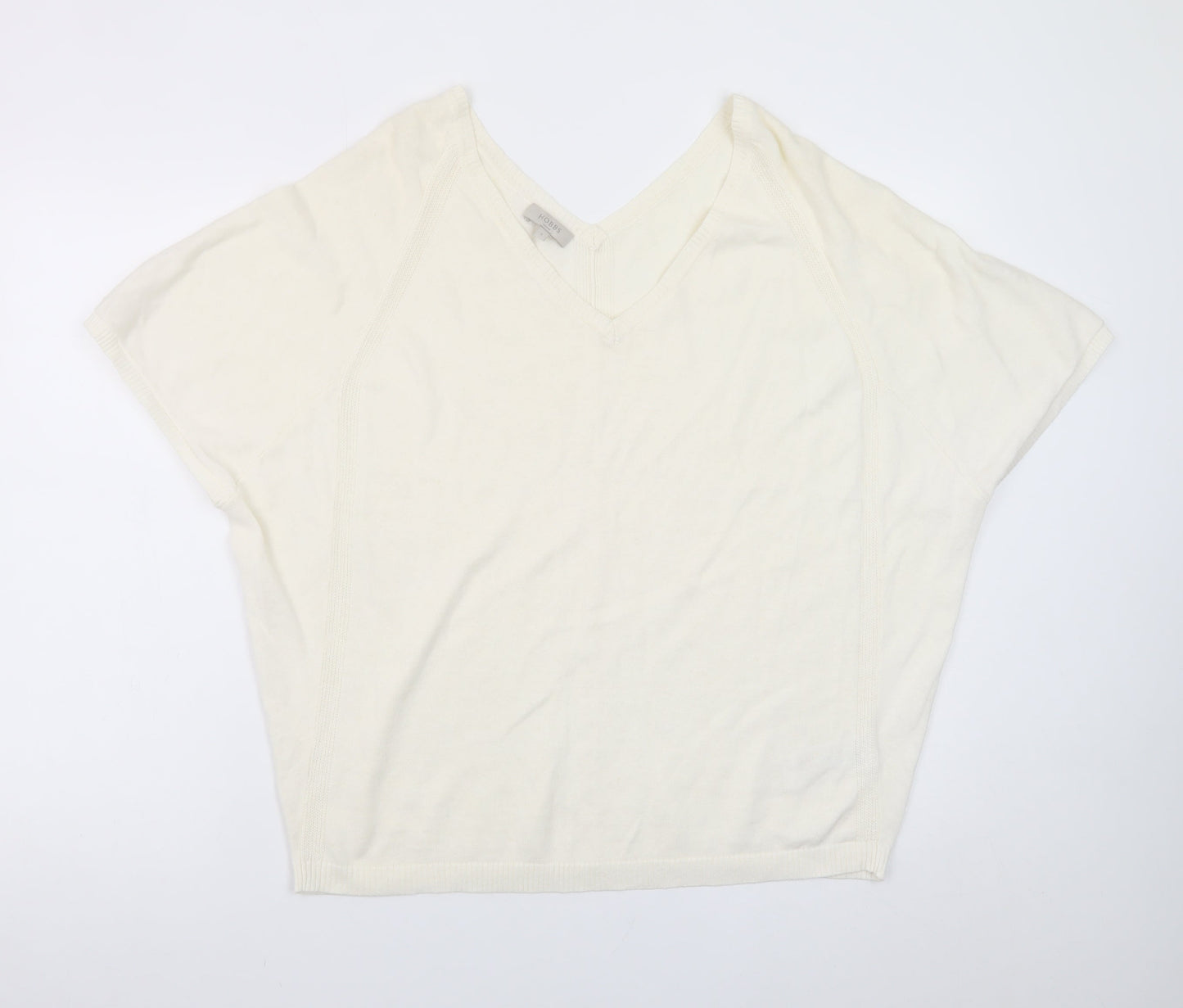 Hobbs Women’s Ivory V-Neck Short Sleeve Cotton Knit Jumper Size S
