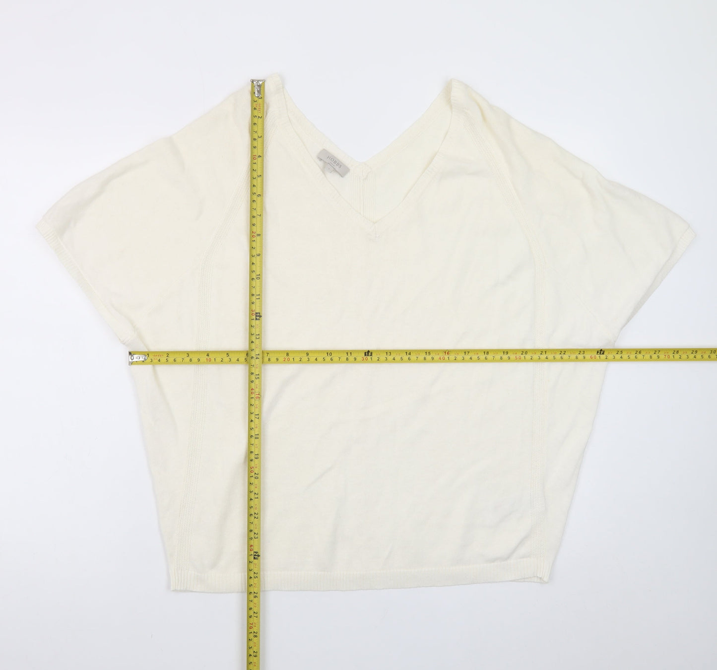 Hobbs Women’s Ivory V-Neck Short Sleeve Cotton Knit Jumper Size S