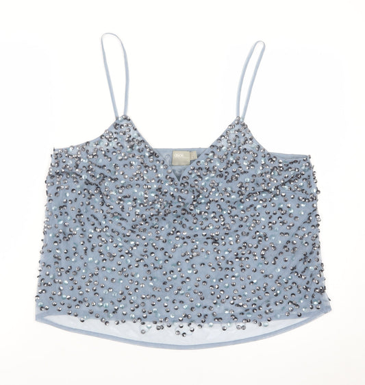 ASOS Women Blue Beaded Sequin Camisole Tank Top Size 16