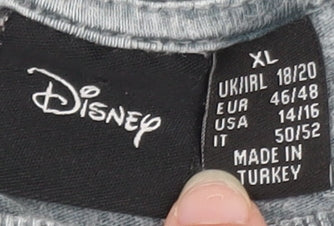 Disney Women's Grey Mickey Mouse Graphic T-Shirt XL Casual Cotton