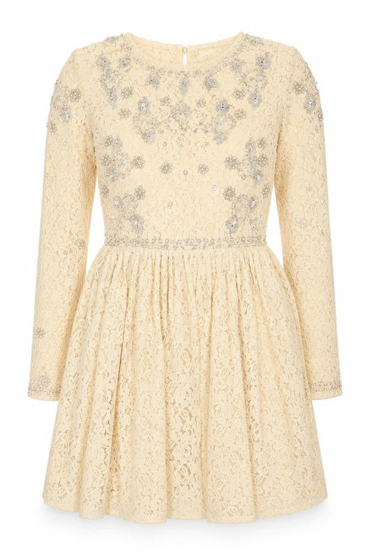 ASOS Women Beige Lace Fit & Flare Sequin Dress Size 8