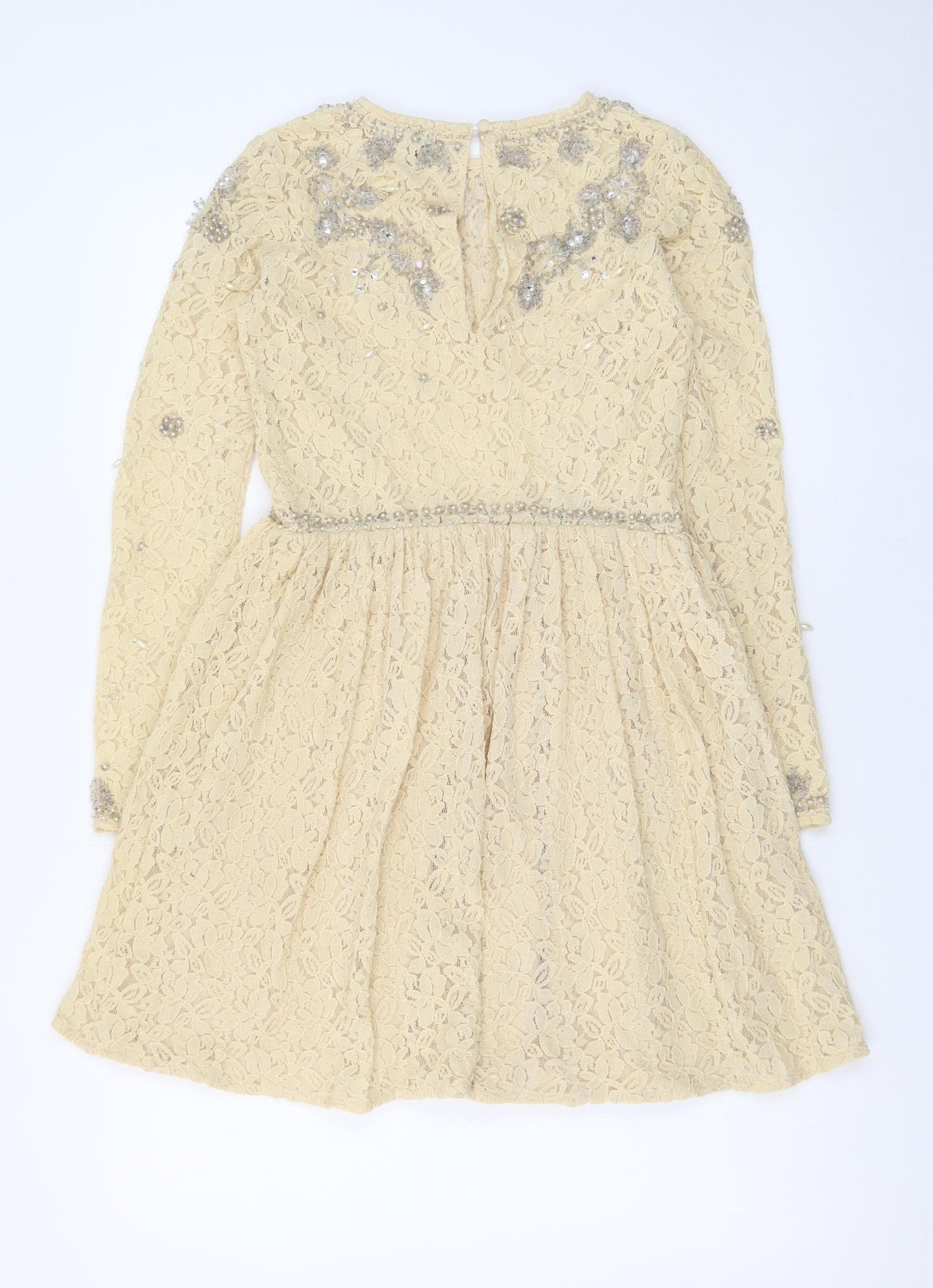 ASOS Women Beige Lace Fit & Flare Sequin Dress Size 8