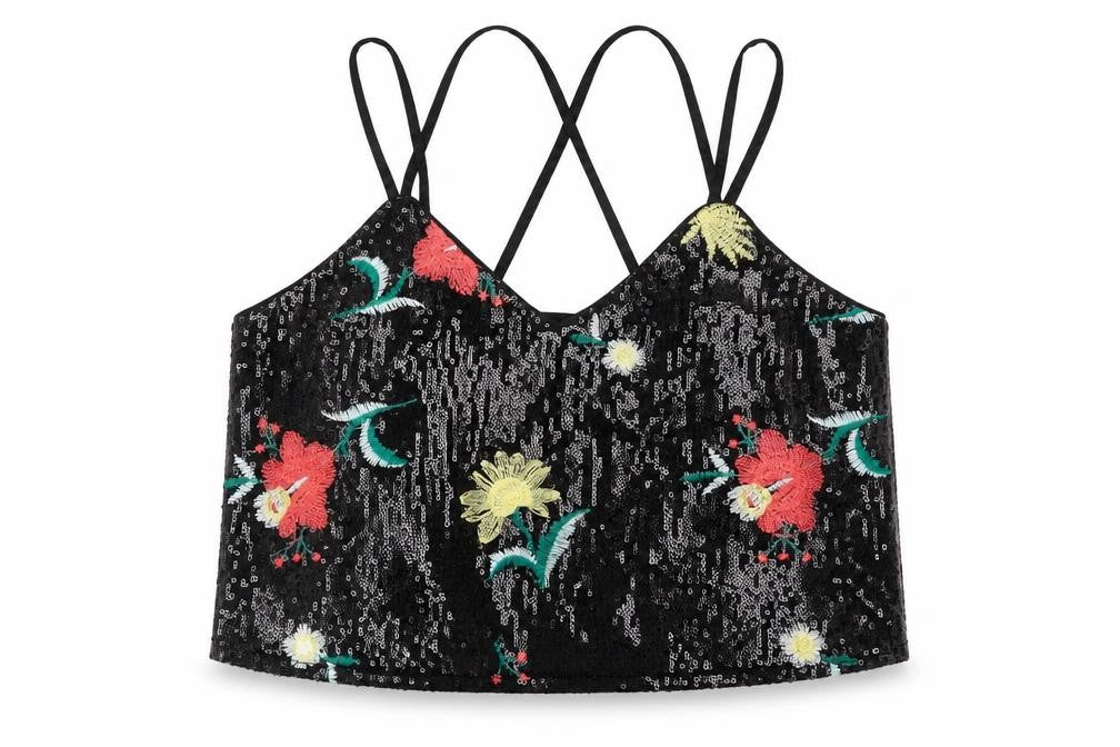 New Look Women’s Black Sequin Floral Camisole Tank Top Size 10