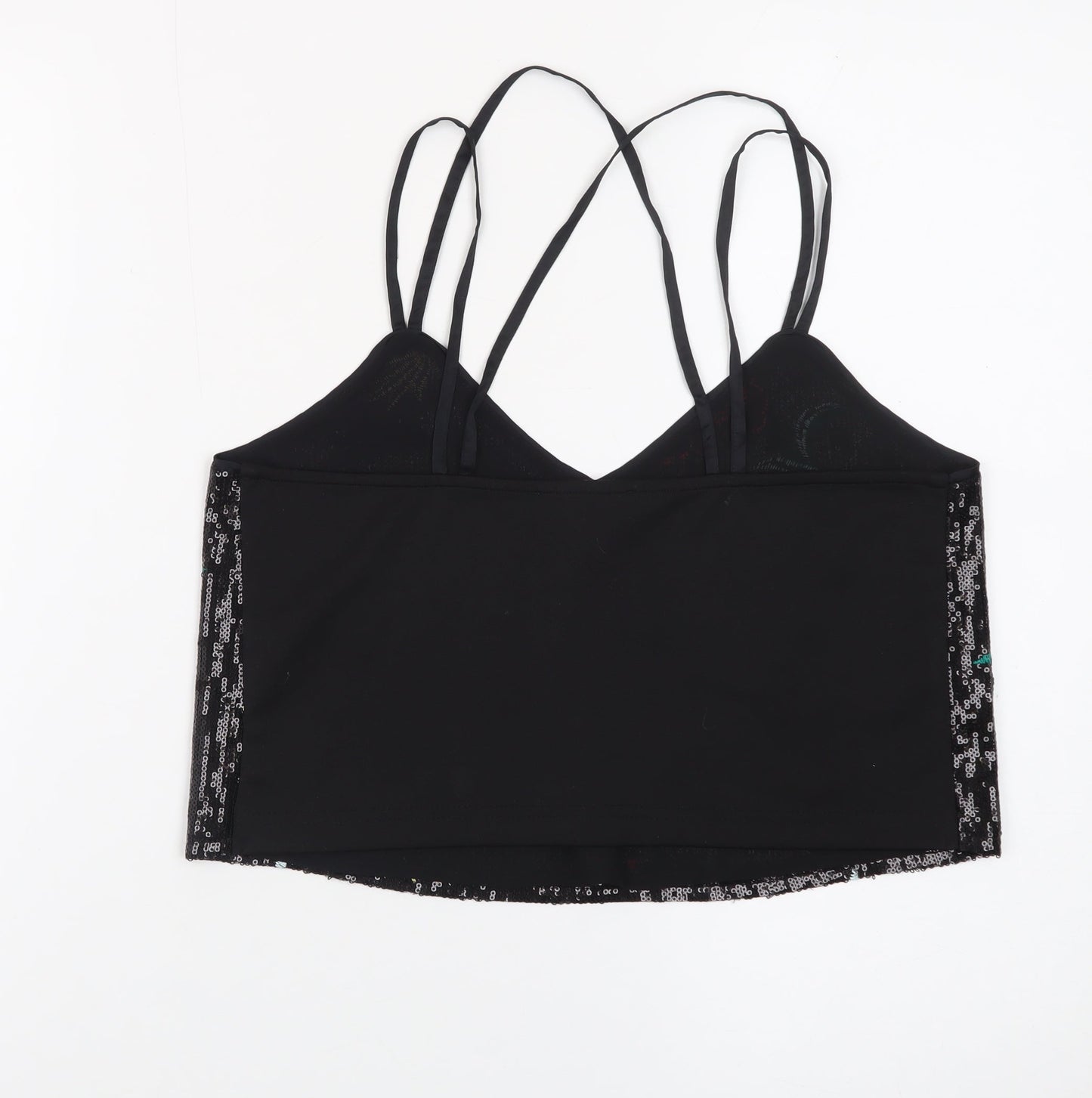 New Look Women’s Black Sequin Floral Camisole Tank Top Size 10