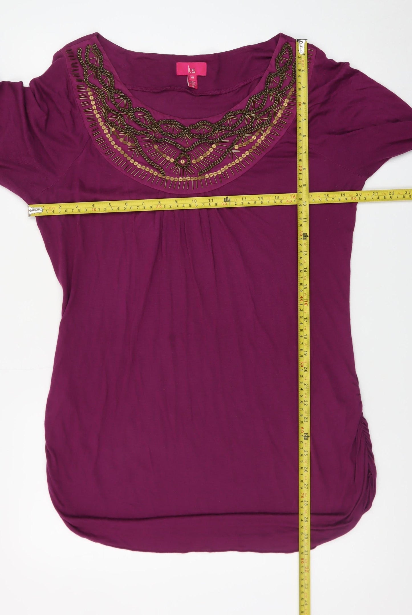 Its Women Purple Beaded Embroidered Long Sleeve Shift Dress M