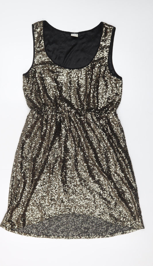 Vero Moda Women Gold Sequin Sleeveless Bodycon Short Dress M
