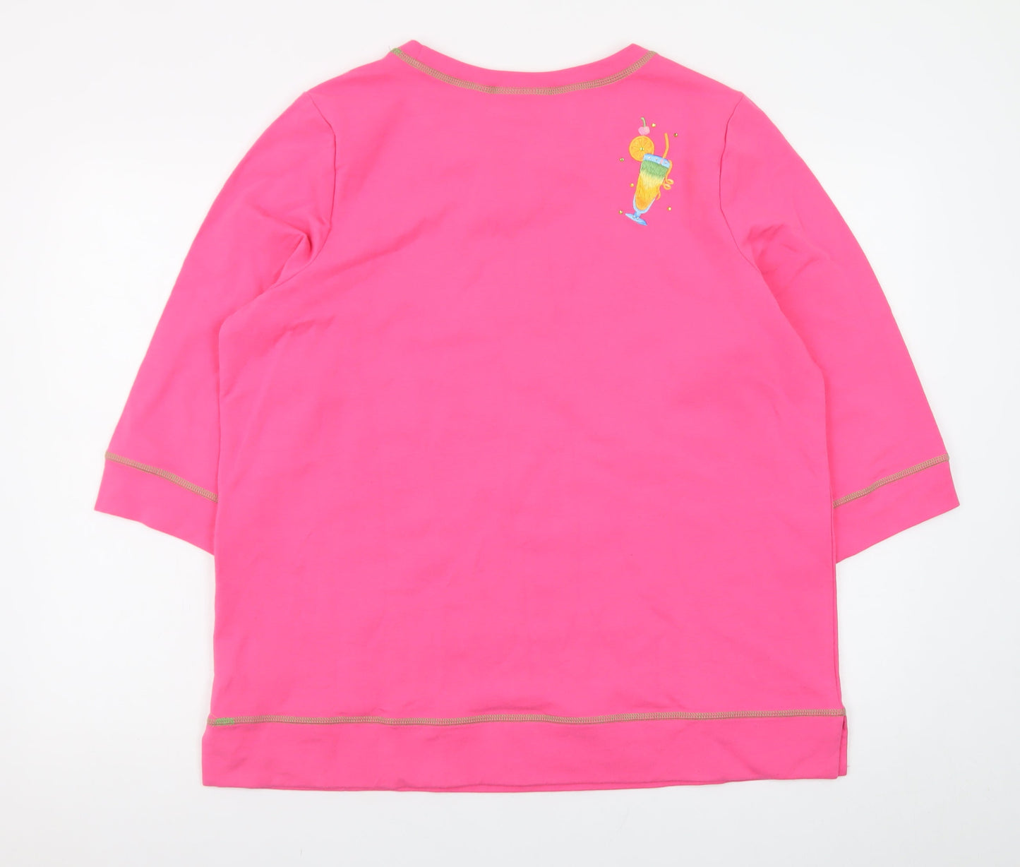 Quacker Factory Women Pink L Pullover Sweatshirt 3/4 Sleeve Cotton Elastane