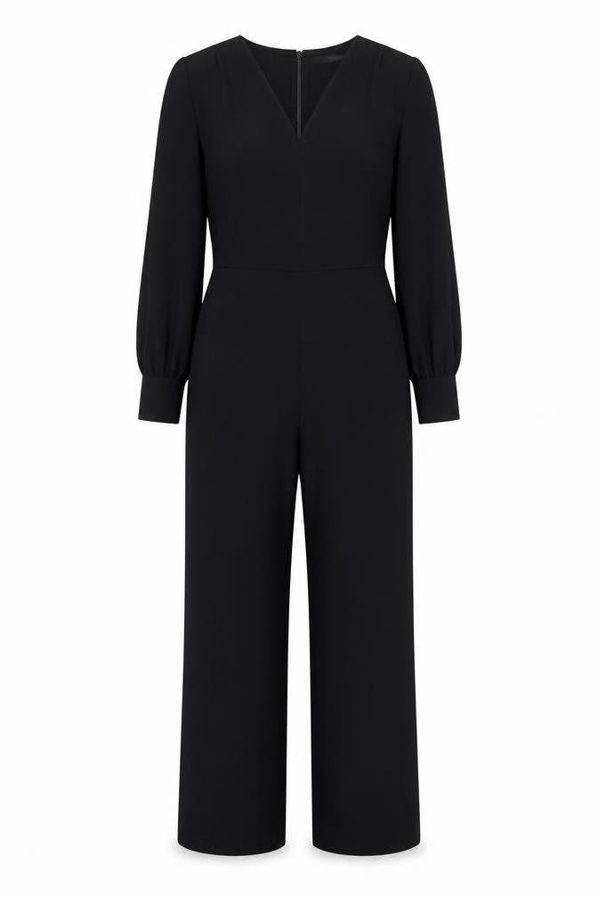 Next Women's Black Polyester Jumpsuit Size 14 Wide-Leg Long Sleeve