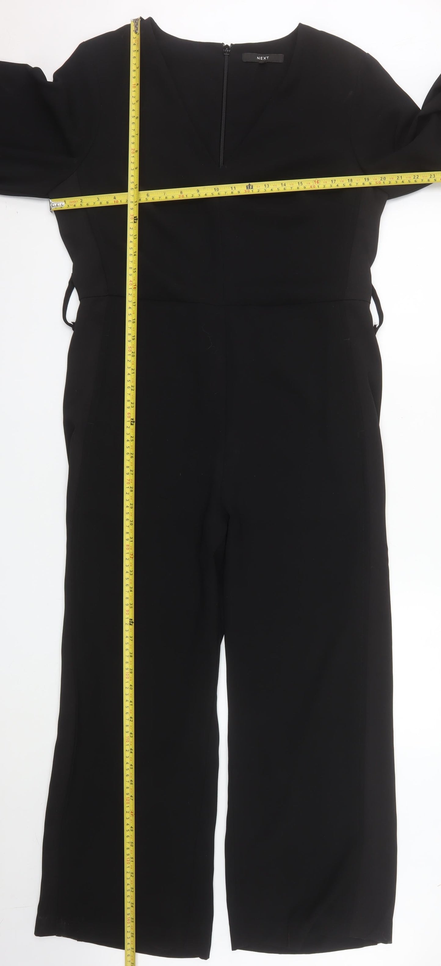 Next Women's Black Polyester Jumpsuit Size 14 Wide-Leg Long Sleeve