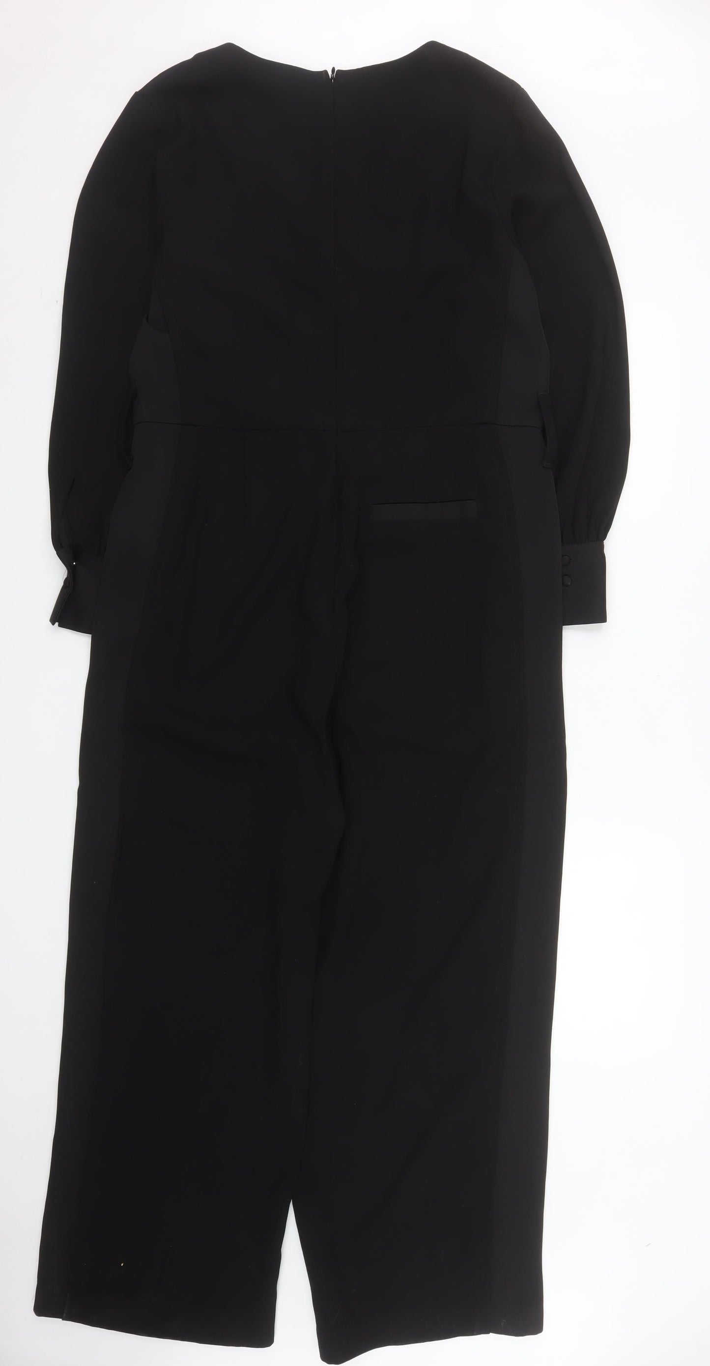 Next Women's Black Polyester Jumpsuit Size 14 Wide-Leg Long Sleeve