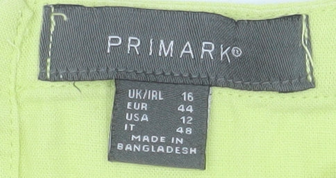 Primark Womens Yellow Linen Blend Short Sleeve Blouse Size 16