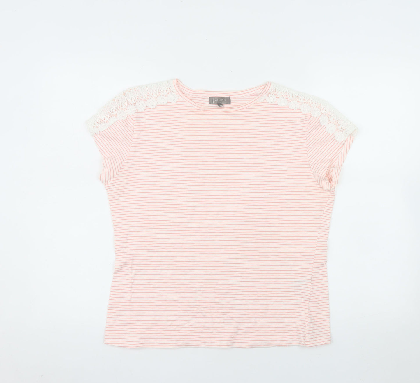 First Avenue Women's Pink Striped Crochet Shoulder T-Shirt Size M