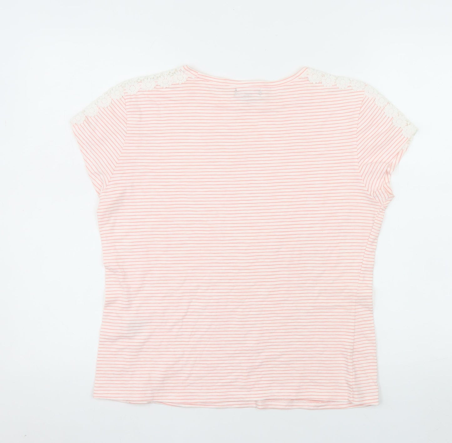 First Avenue Women's Pink Striped Crochet Shoulder T-Shirt Size M