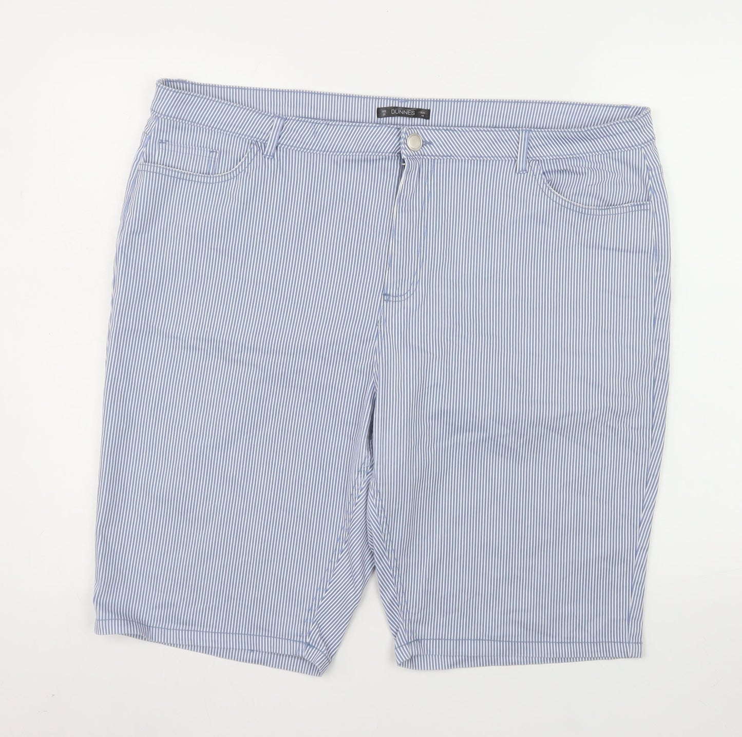 Dunnes Stores Men Blue Striped Bermuda Shorts Size L Cotton Blend