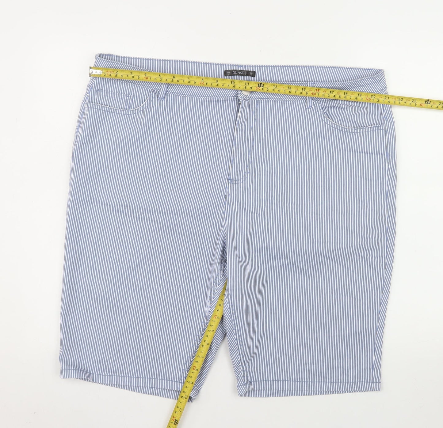 Dunnes Stores Men Blue Striped Bermuda Shorts Size L Cotton Blend