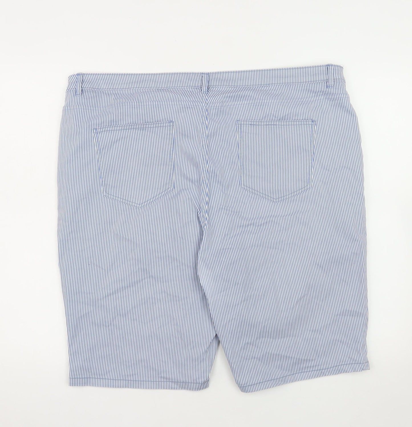 Dunnes Stores Men Blue Striped Bermuda Shorts Size L Cotton Blend