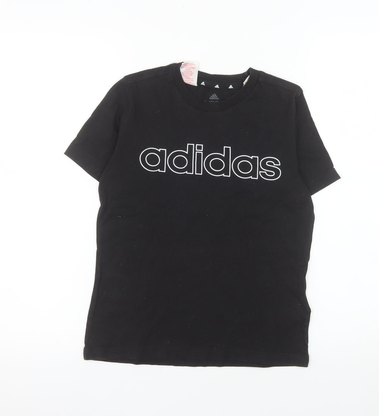 Adidas Boys Black Cotton Logo T-Shirt 9-10 Years Short Sleeve Sports Tee