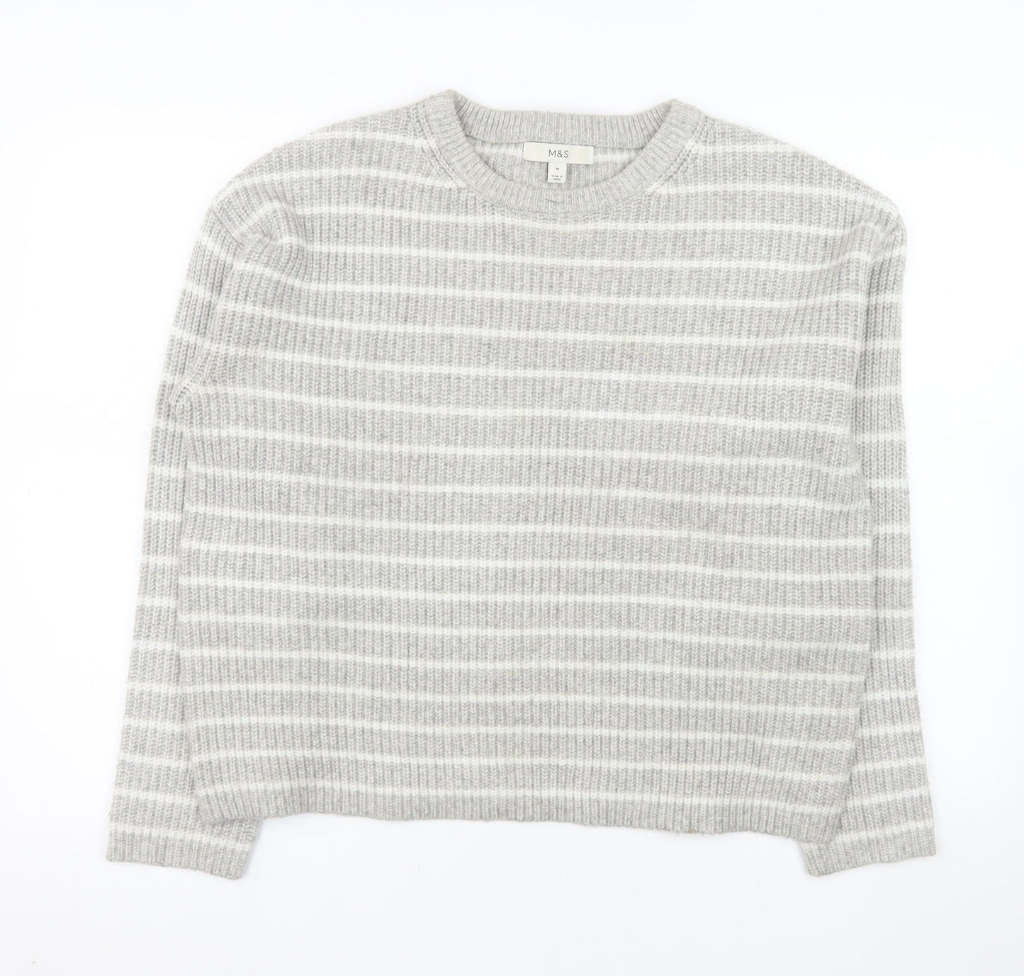 Marks and Spencer Women's Grey Striped Knit Jumper Size M