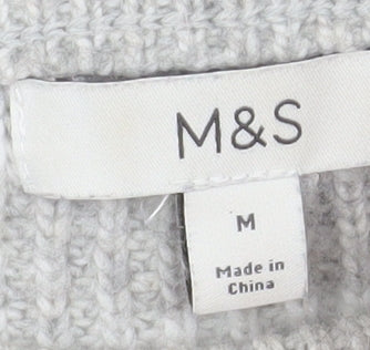 Marks and Spencer Women's Grey Striped Knit Jumper Size M