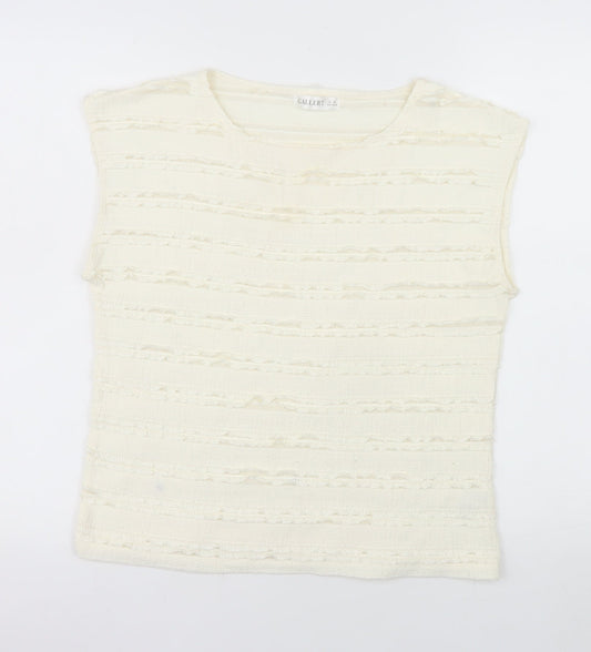 Gallery Women Ivory Sleeveless Ruffle Knit Blouse XS