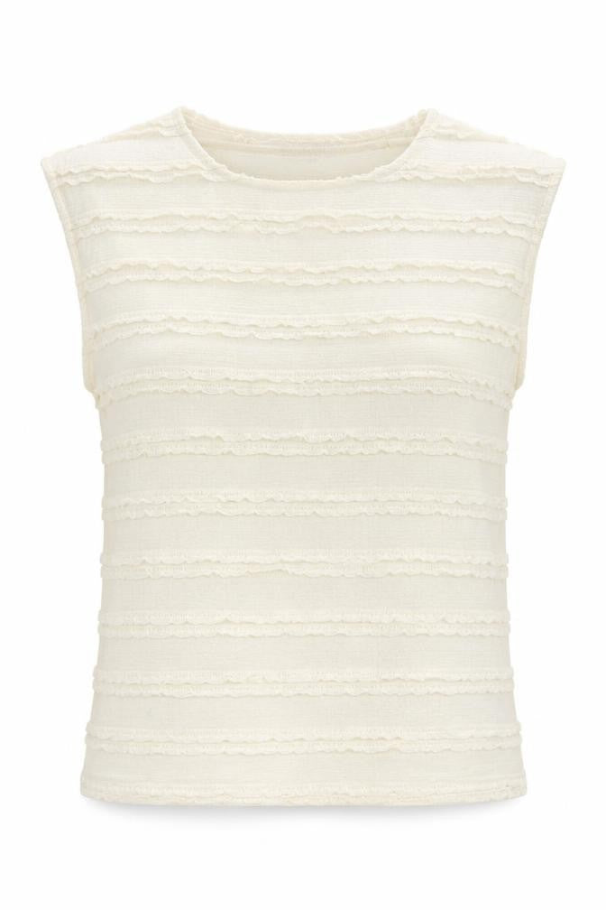Gallery Women Ivory Sleeveless Ruffle Knit Blouse XS