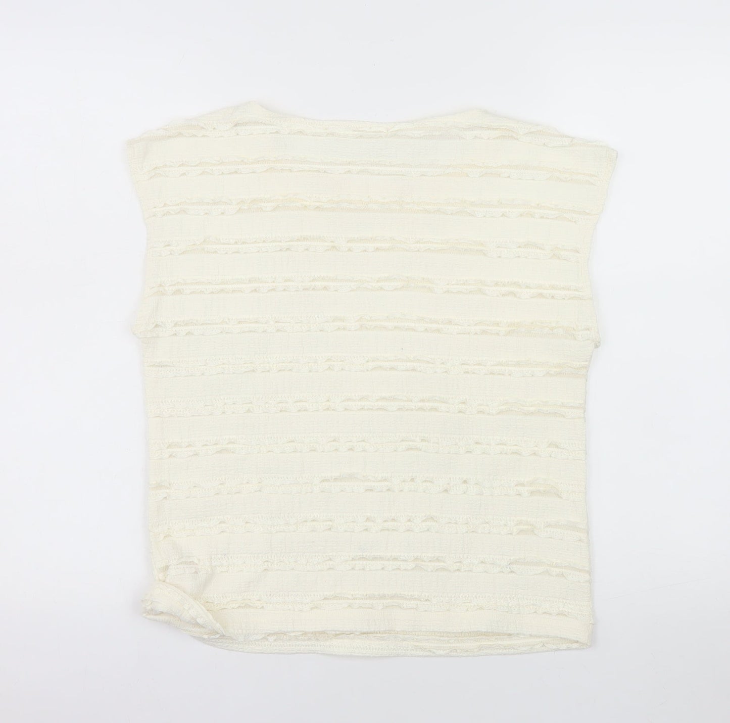 Gallery Women Ivory Sleeveless Ruffle Knit Blouse XS