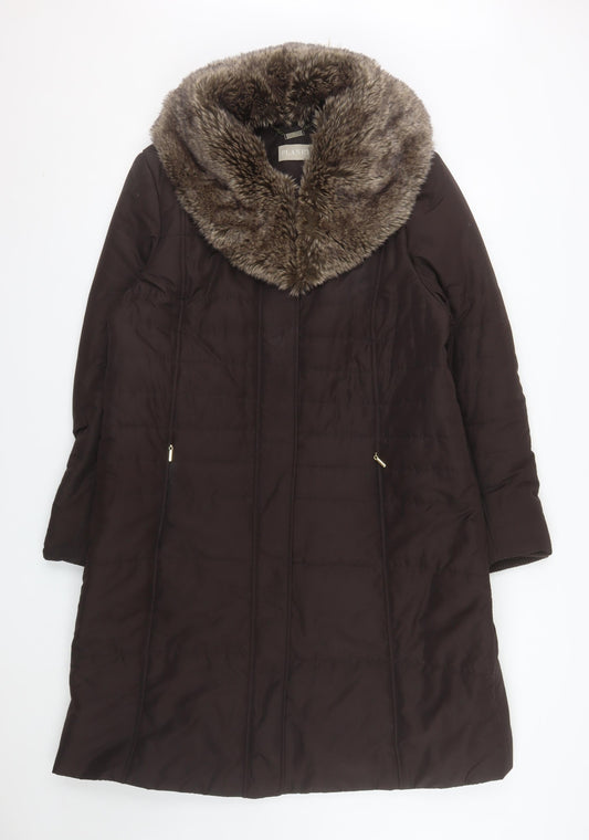 Planet Women's Brown Faux Fur Collar Long Padded Coat Size 16