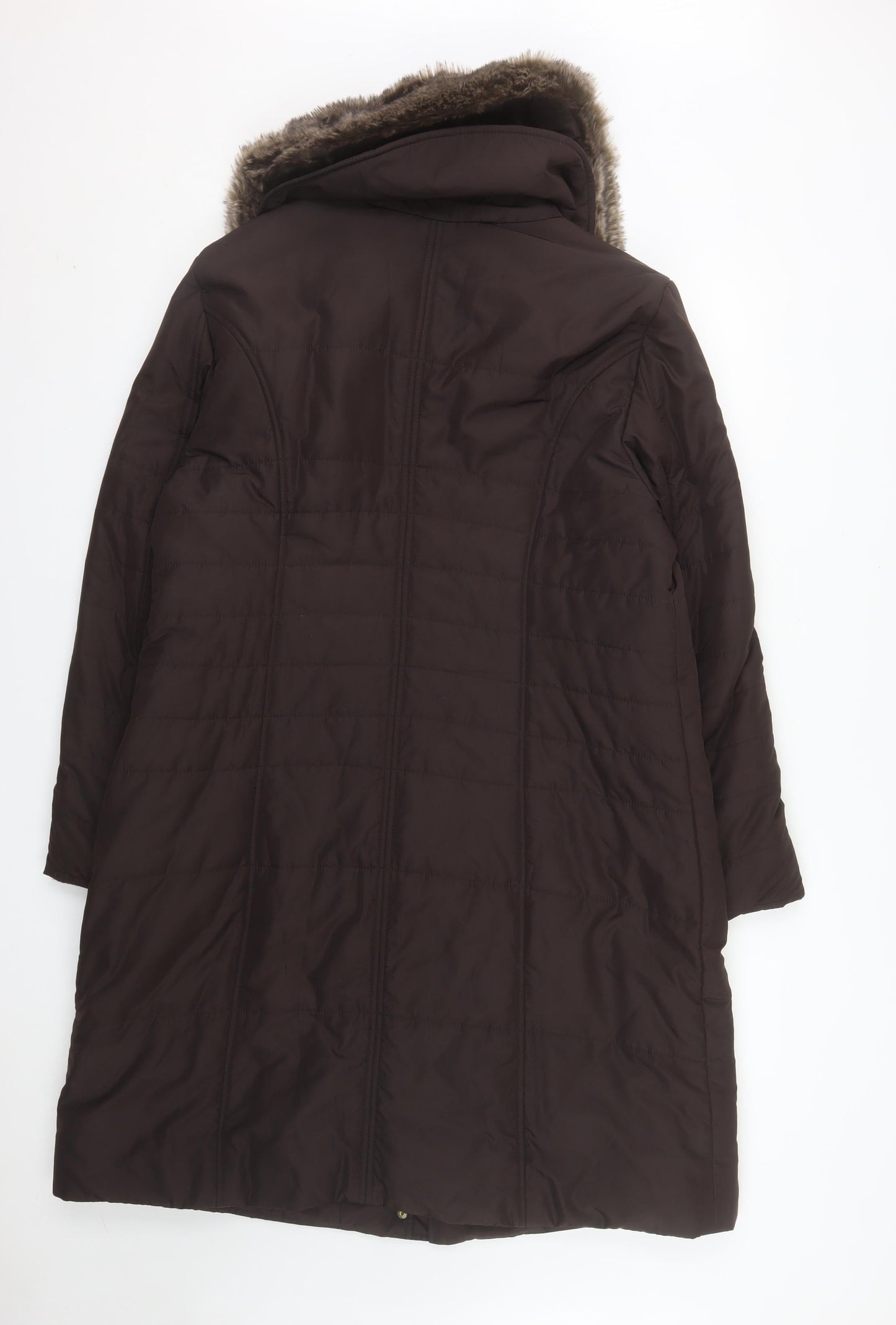 Planet Women's Brown Faux Fur Collar Long Padded Coat Size 16