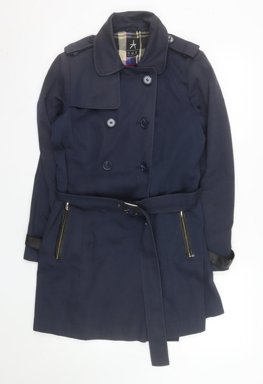 Atmosphere Women's Blue Size 12 Trench Coat Belted Mid-Length